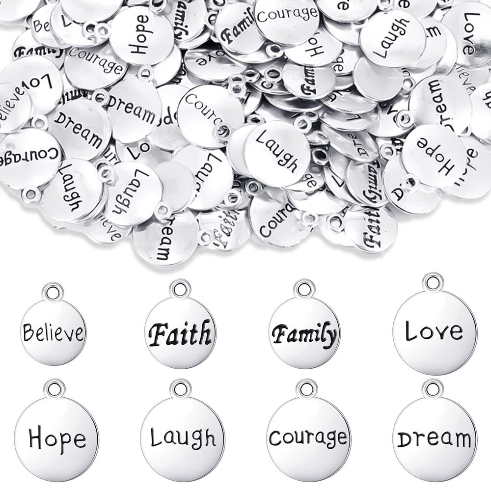 7164 160 Pcs Inspirational Motivational DIY Charms Antique Silver Pendants